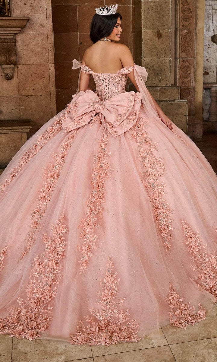 white christmas dresses Quinceanera Collection 26047 - Laced Feathered Quinceanera Dress 12 / Pink Multi main image 1